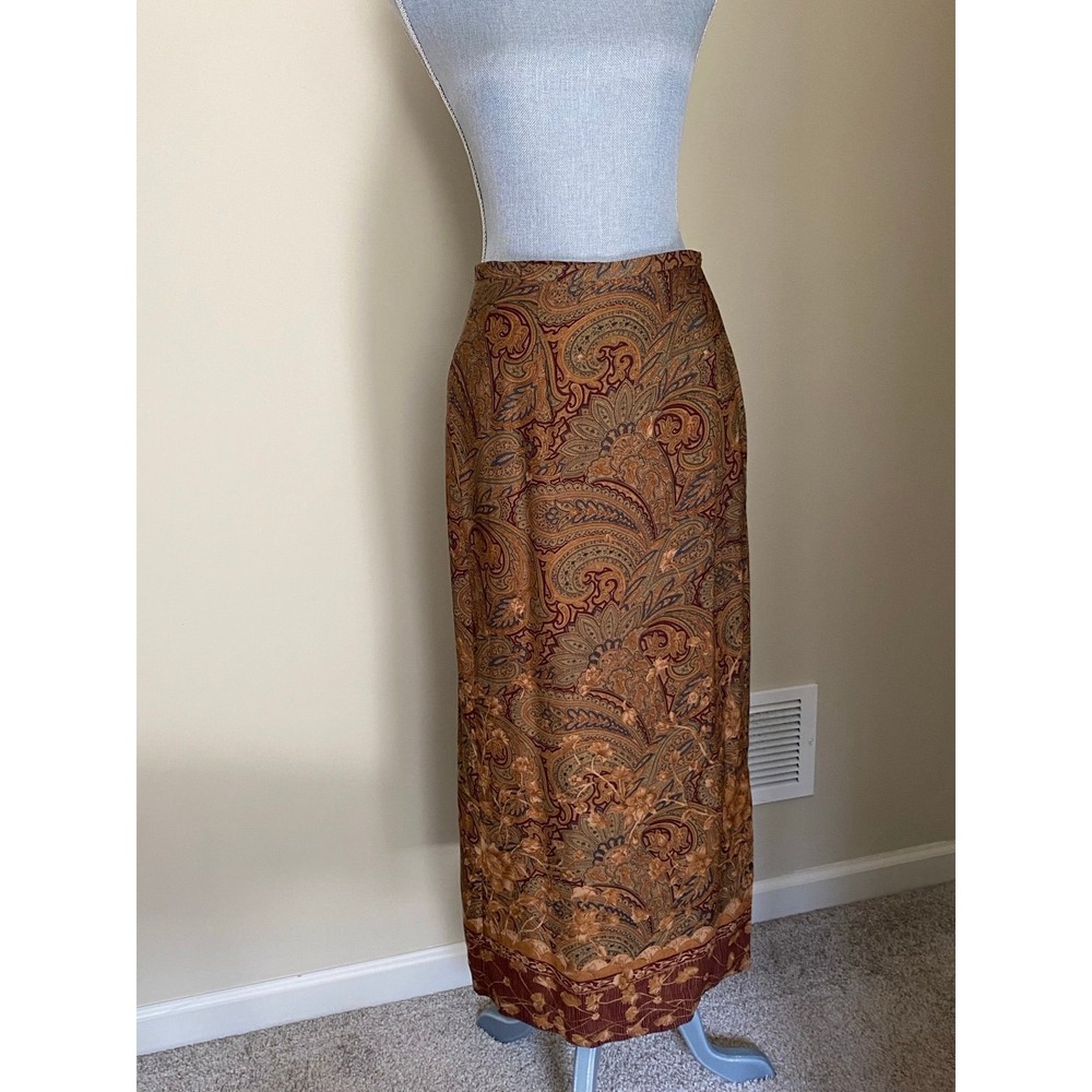 Talbots Silk Paisley Maxi True Wrap Skirt Size Small Vintage R1